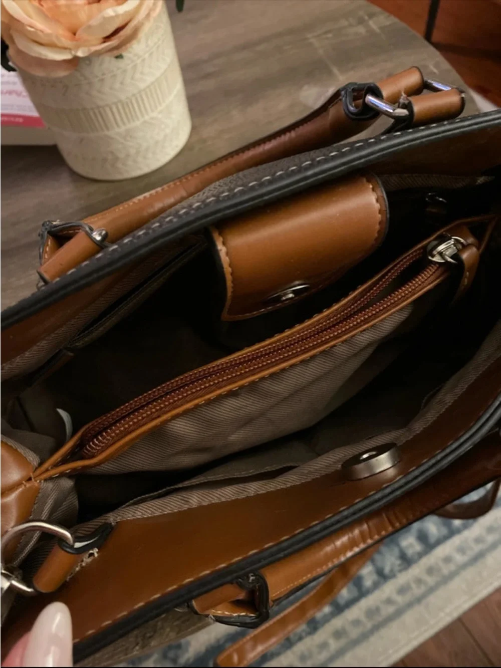 Black & Brown Structured Satchel Handbag - Classic Women's Bag
